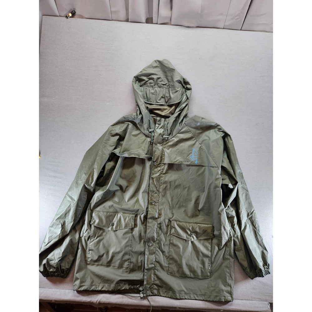 Army Navy Mens Hooded Rain Jacket Olive Green PVC Waterproof Coat XL